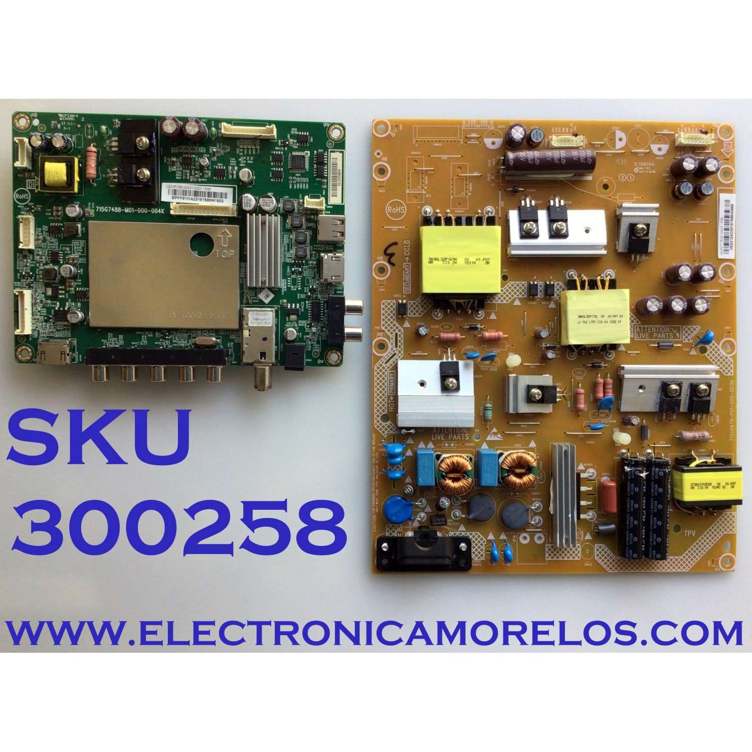 KIT DE TARJETAS PARA TV VIZIO / NUMERO DE PARTE MAIN XFCB02K021 / 715G7488-M01-000-004K / 756TXFCB02K021 / FUENTE ADTVE2412AD3 / 715G6679-P01-000-002M / VE2412AD3 / PANEL TPT430H3-HVN01.U REV:S270B / MODELO D43-C1 LTTWSECR